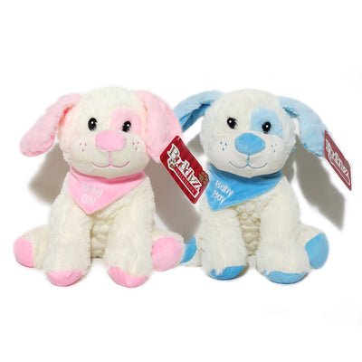 Baby soft toy dog pink and blue
