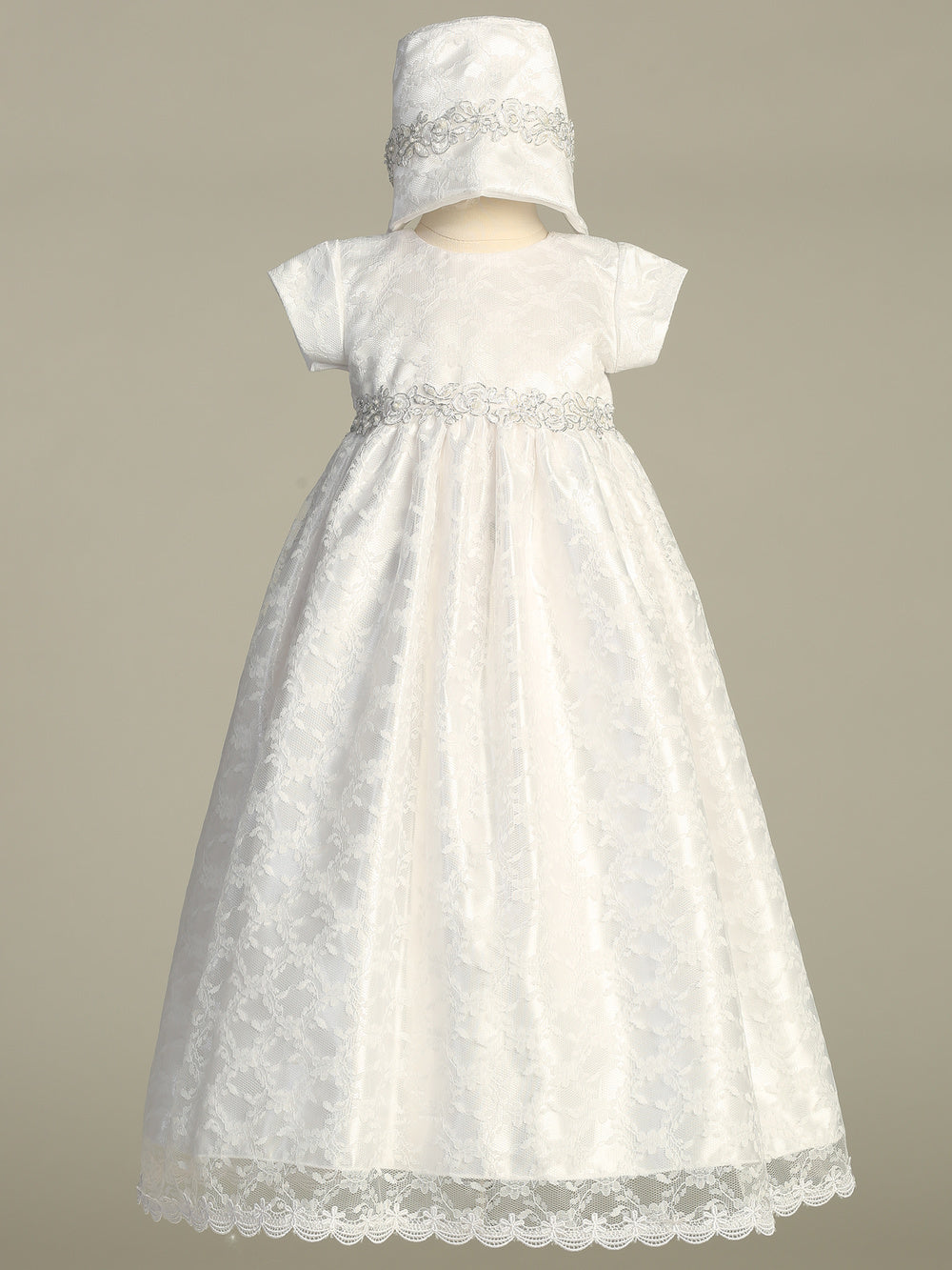 Christening Gown with Silver Embroidered Trim