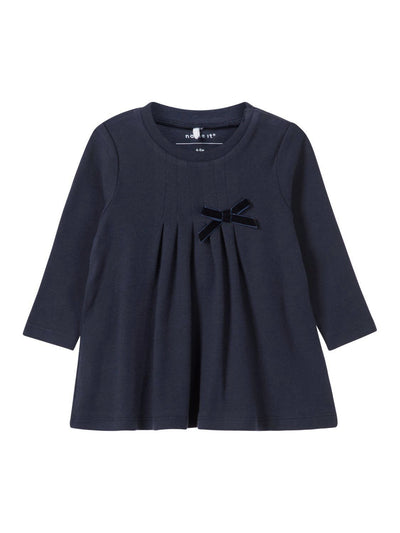 Name it Baby Girl Organic Cotton Long Sleeved Navy Tunic with Bow Detail FRONT