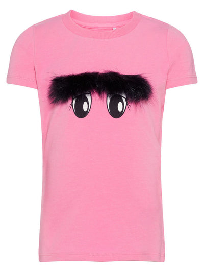 Name it Mini Girl T-Shirt with Fluffy Eyebrows in Pink FRONT