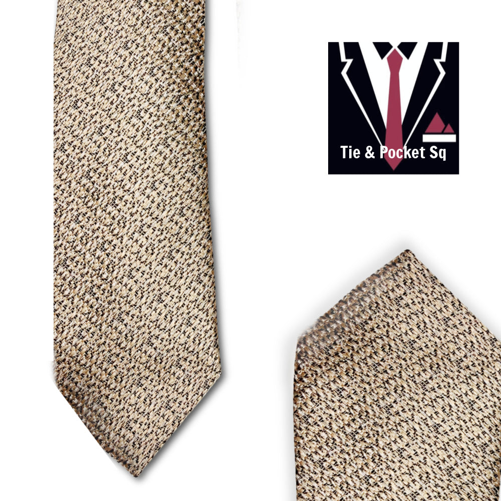 Zazzi Boys Tie and Matching Pocket Square 4241-1 Beige/Gold