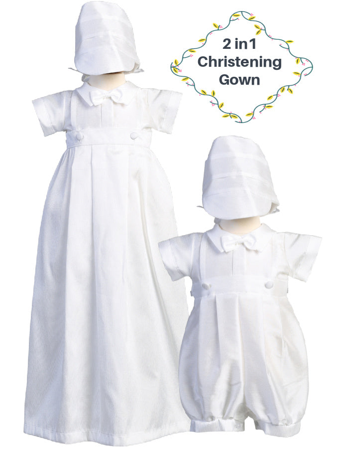 Boy's White Christening Romper with Detachable Gown