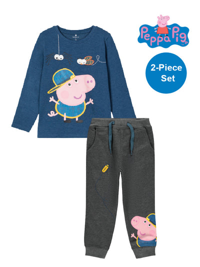 name it toddler boys Peppa Pig two piece set with dark blue top and dark grey bottoms