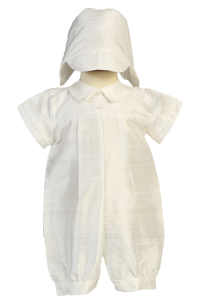 Boy's Pure Silk White Christening Suit With Matching Hat