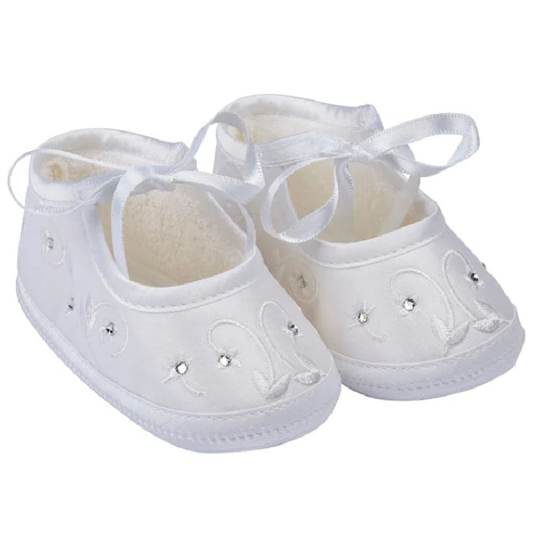 Baby Girl White Satin Christening Shoe with Diamante Amelia