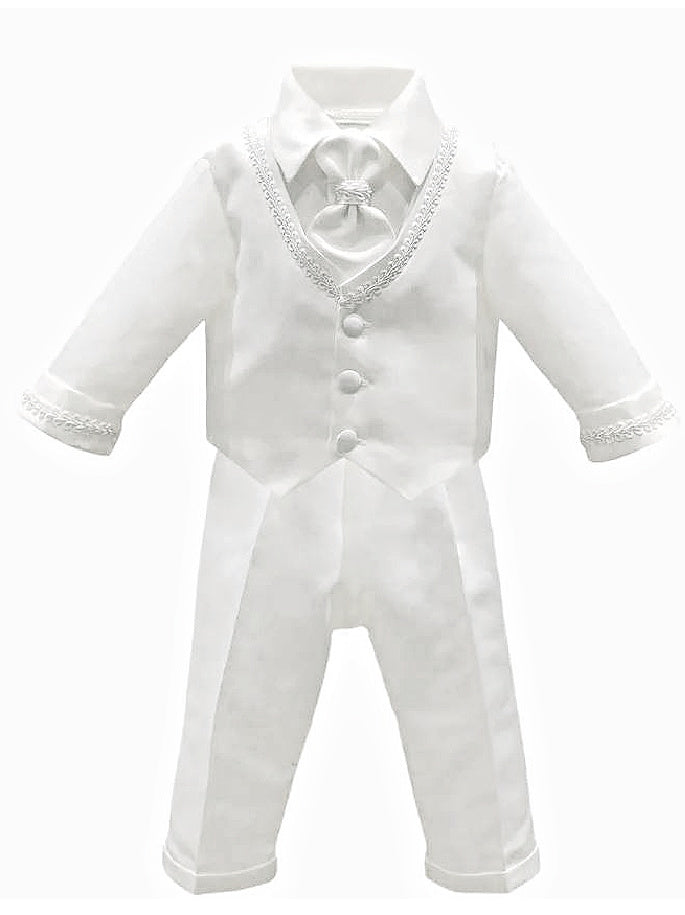 Boy's White Christening Suit with Waistcoat and Cravat LA103