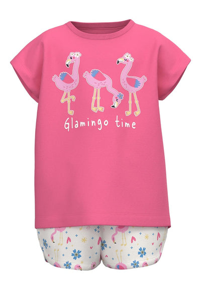 Name it Mini Girl Top and Shorts Set - Pink Flamingo