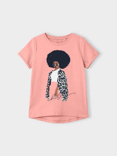 Kid girl short-sleeved graphic print top/Pink
