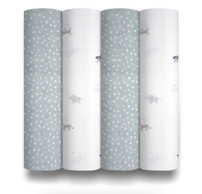 4-Pack Muslin Swaddles - Safari Collection
