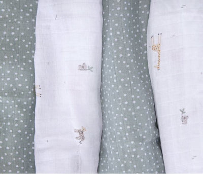 4-Pack Muslin Swaddles - Safari Collection