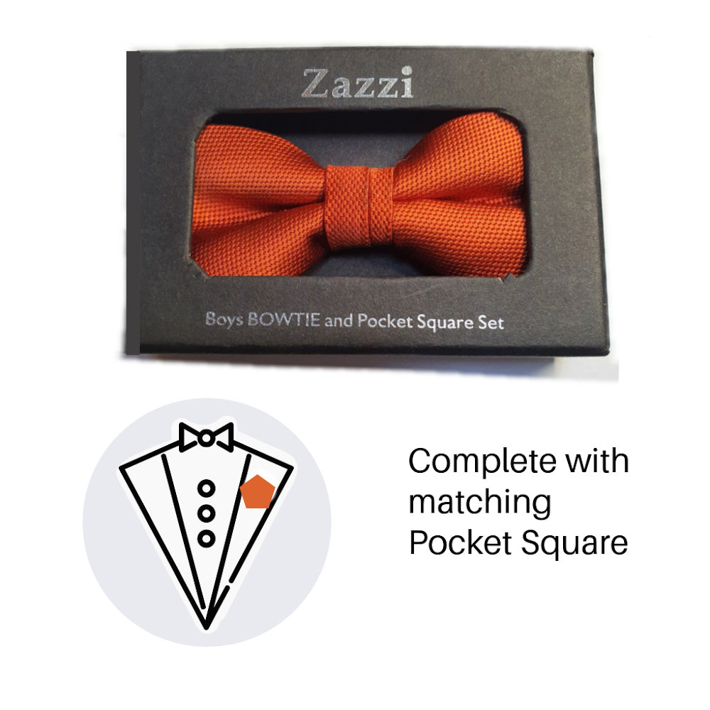 Boys Solid Orange Bow Tie & Pocket Square 4641-8