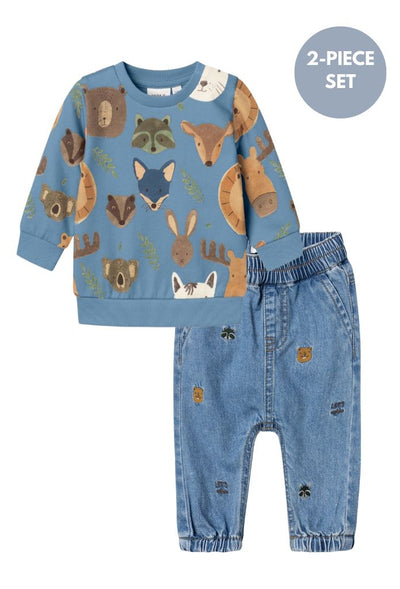 Name It Baby Boy 2-Piece Animal Top & Denim Jeans Set