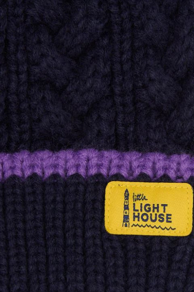 Lighthouse Girls Cable Knit Bobble Hat - Purple Tractor