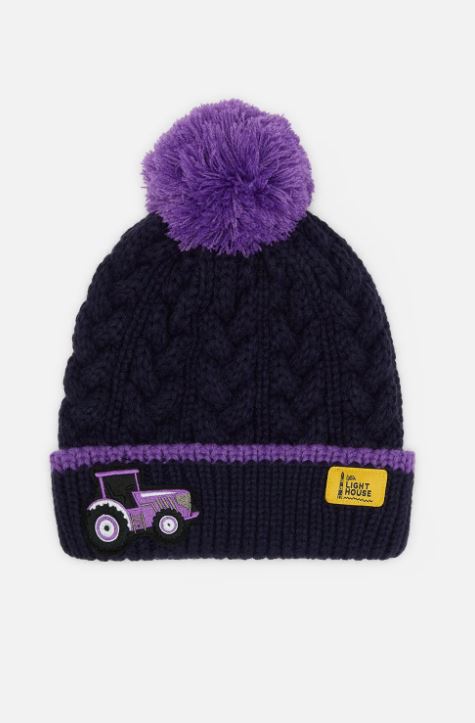 Lighthouse Girls Cable Knit Bobble Hat - Purple Tractor