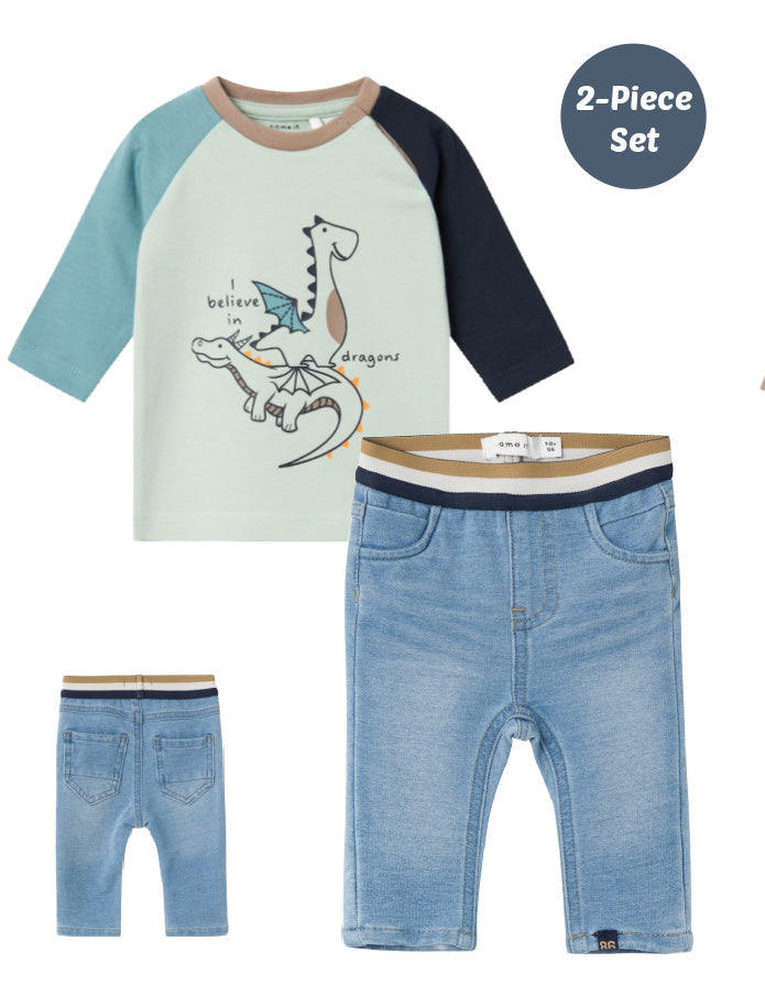 Baby Boy 2-Piece Jeans and Print Top Set