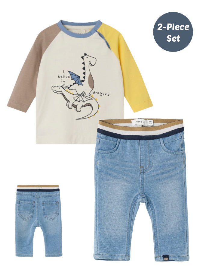 Baby Boy 2-Piece Jeans and Print Top Set