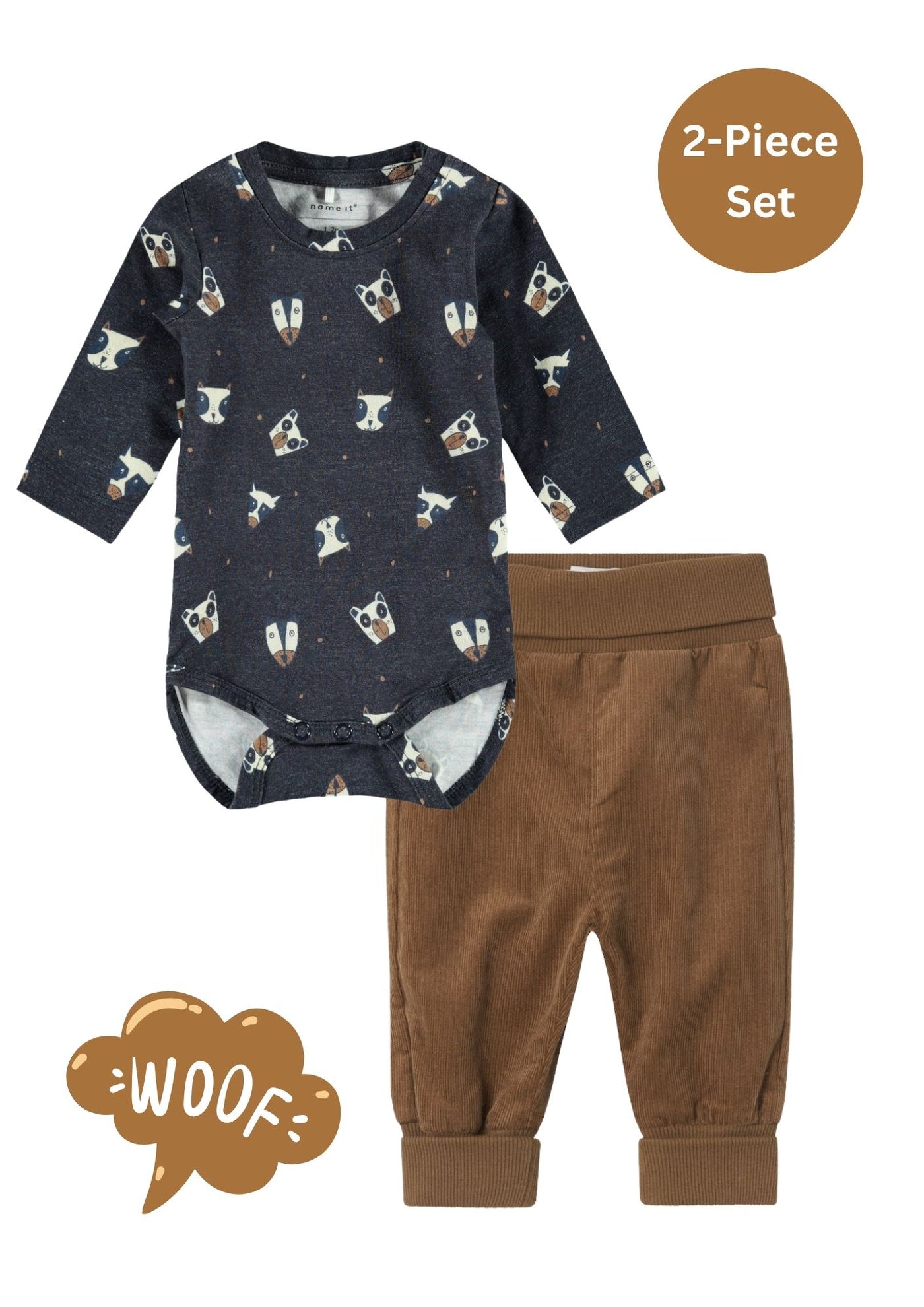 Name It Baby Boy 2-Piece Bodysuit Set - Navy Dog
