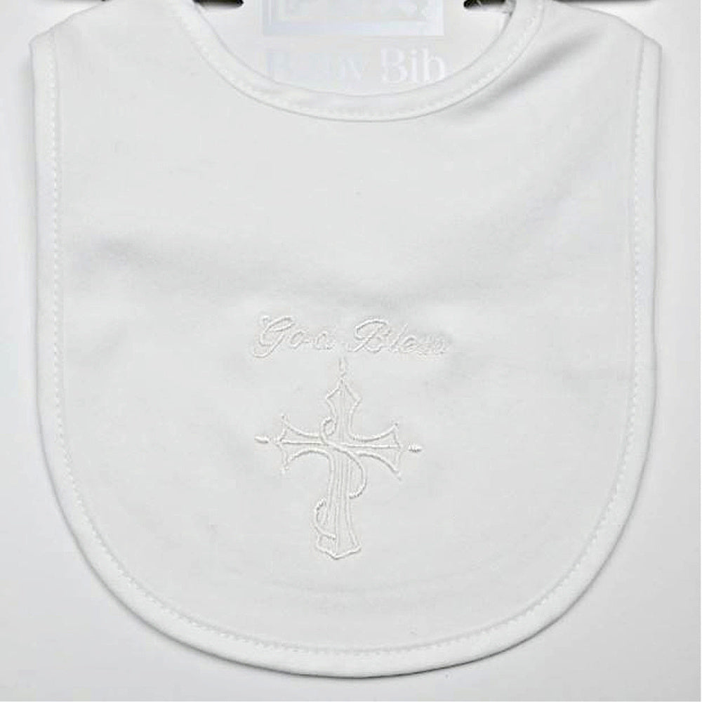 Christening Bib with God Bless Embroidery