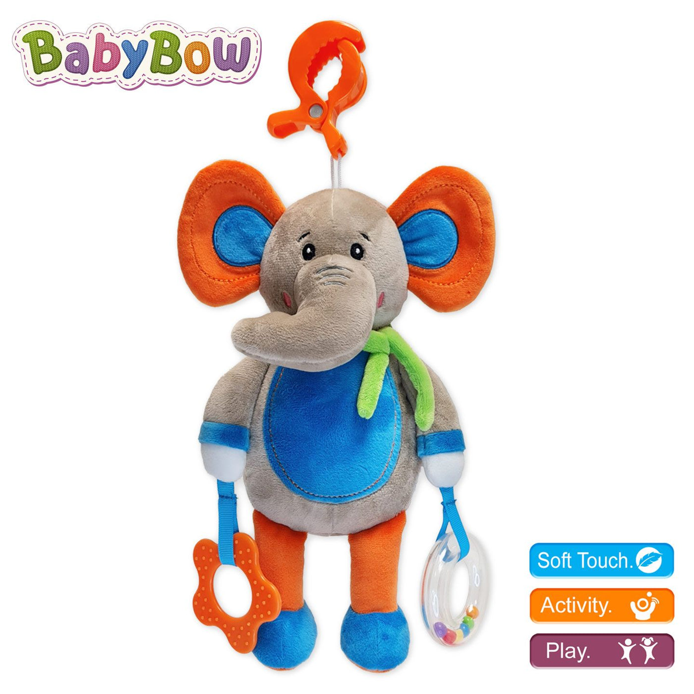 Plush Elephant Rattle Teether Toy