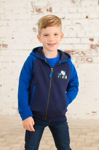 Lighthouse Boys Blue Tractor Zip-Up Hoodie Sweatshirt