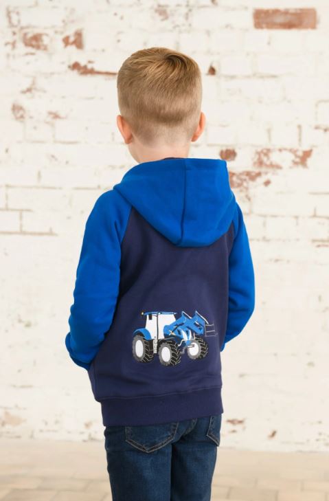 Lighthouse Boys Blue Tractor Zip-Up Hoodie Sweatshirt