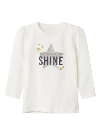 Name it Girls Sparkling Star Long Sleeve Top - Cream