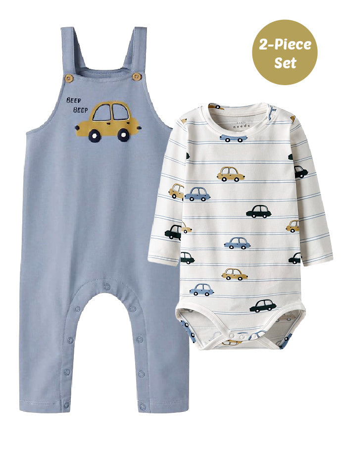 Name it Baby Boy 2-Piece Dungaree Set - Dino Cars Design