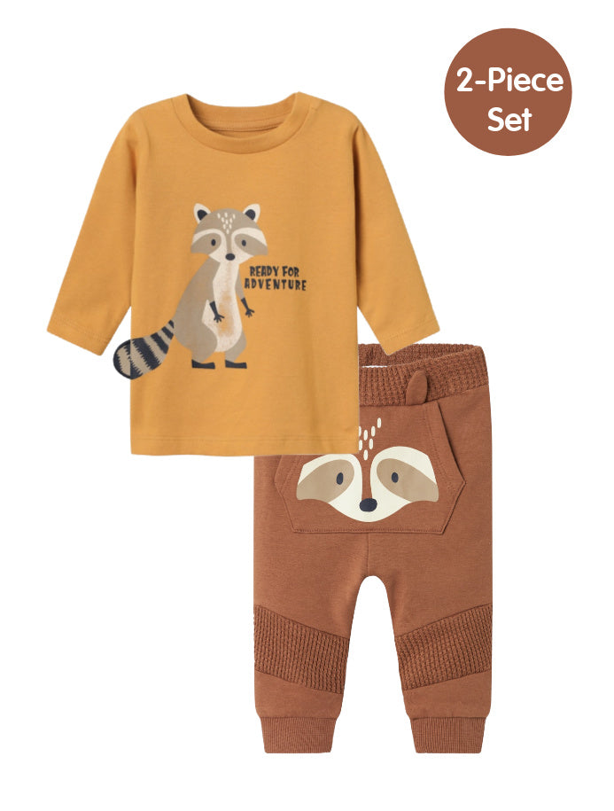 Name it Baby Boy 2-Piece Racoon Set - Mustard