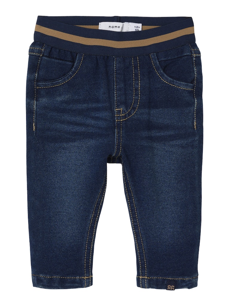 Baby Boy Soft Sweat Dark Blue Denim Pull-Up Jeans