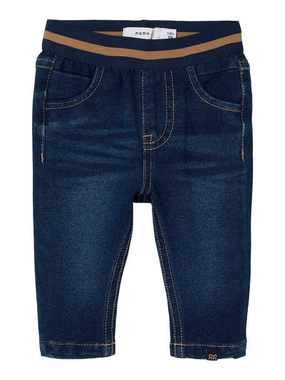 Baby Boy Soft Sweat Dark Blue Denim Pull-Up Jeans