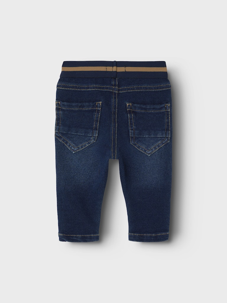 Baby Boy Soft Sweat Dark Blue Denim Pull-Up Jeans