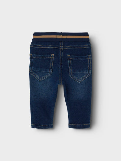 Baby Boy Soft Sweat Dark Blue Denim Pull-Up Jeans