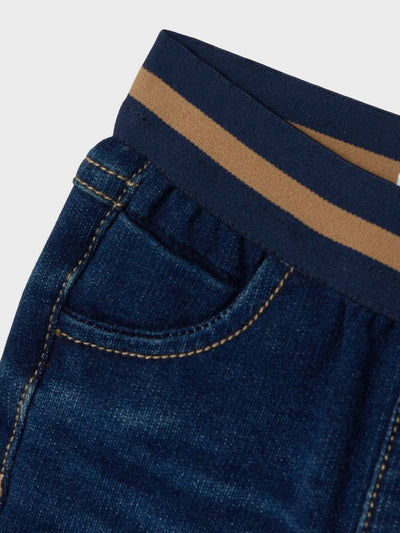 Baby Boy Soft Sweat Dark Blue Denim Pull-Up Jeans