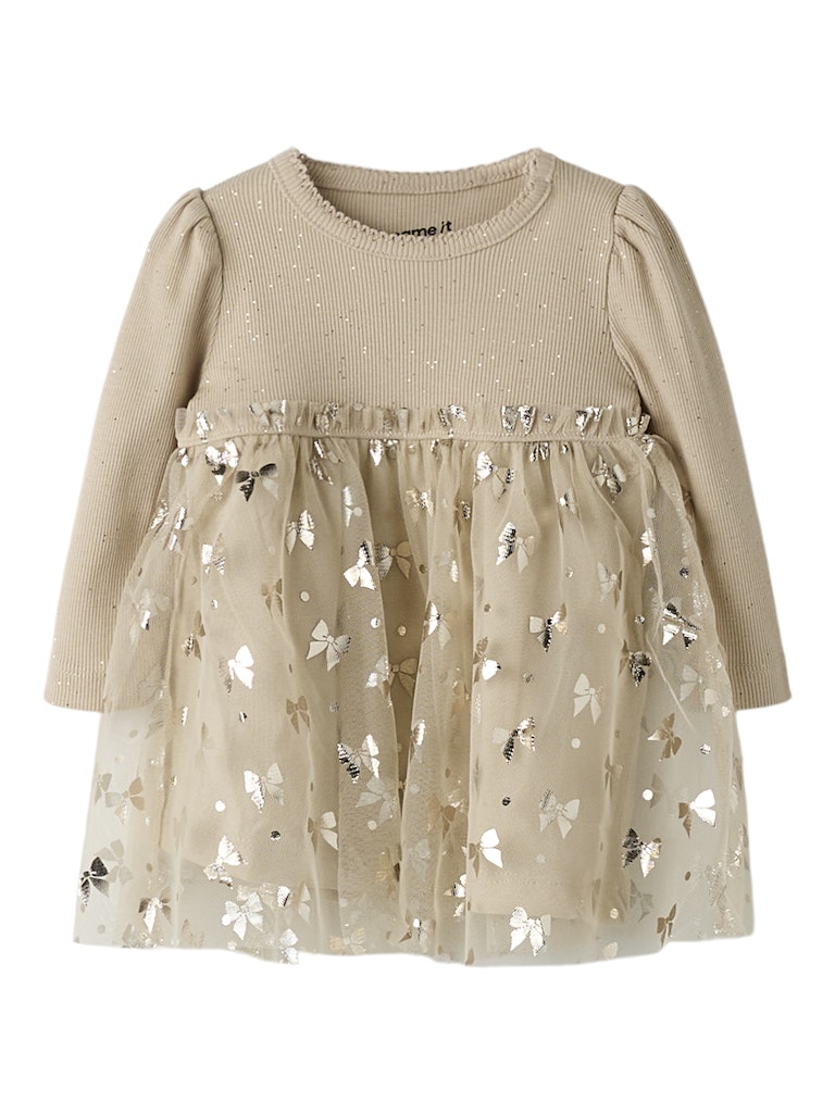 Name It Baby Girl Beige Tulle Dress - Shining Bow