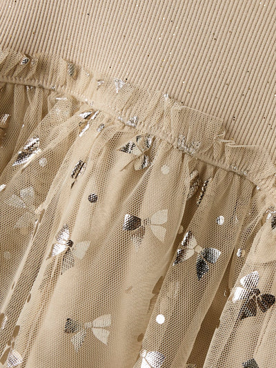 Name It Baby Girl Beige Tulle Dress - Shining Bow