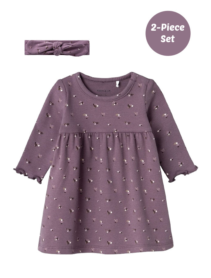 Baby Girl Floral Print Dress & Headband Set