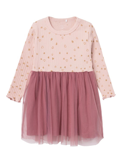 Name It Baby Girl Tulle Dress with Gold Hearts