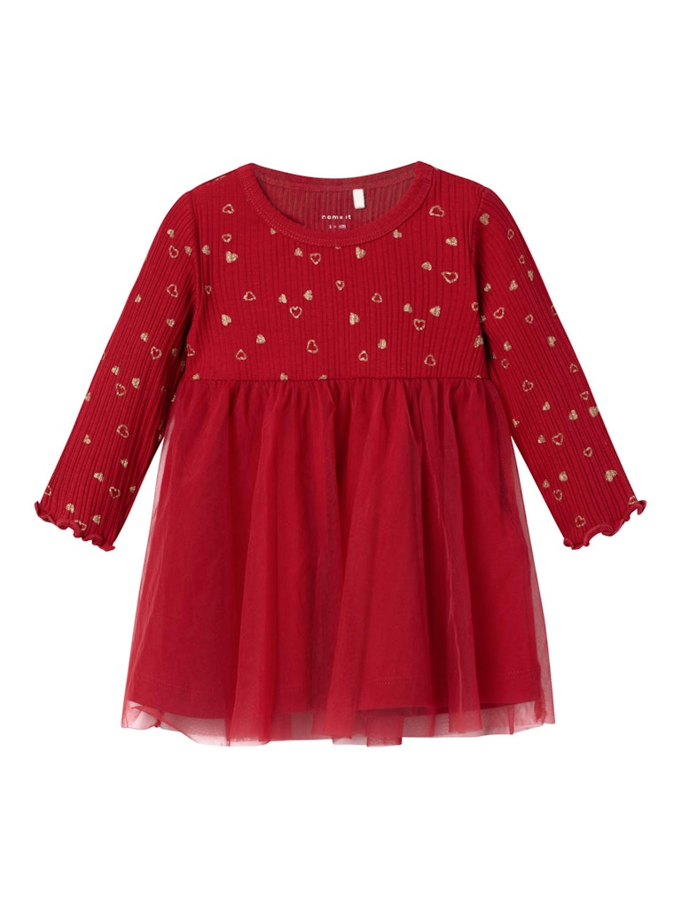 Name It Baby Girl Red Tulle Dress with Gold Hearts