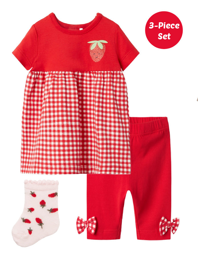 Name it Baby Girl 3-Piece Strawberry Dress Set