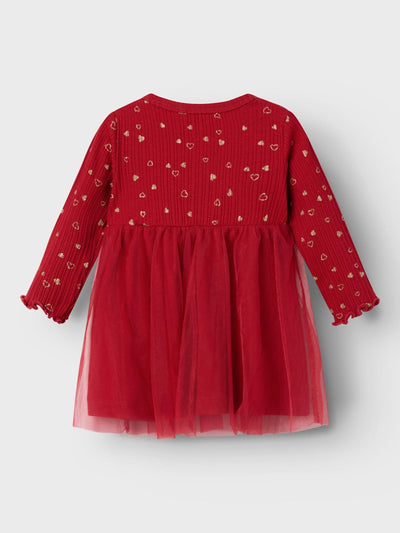 Name It Baby Girl Red Tulle Dress with Gold Hearts