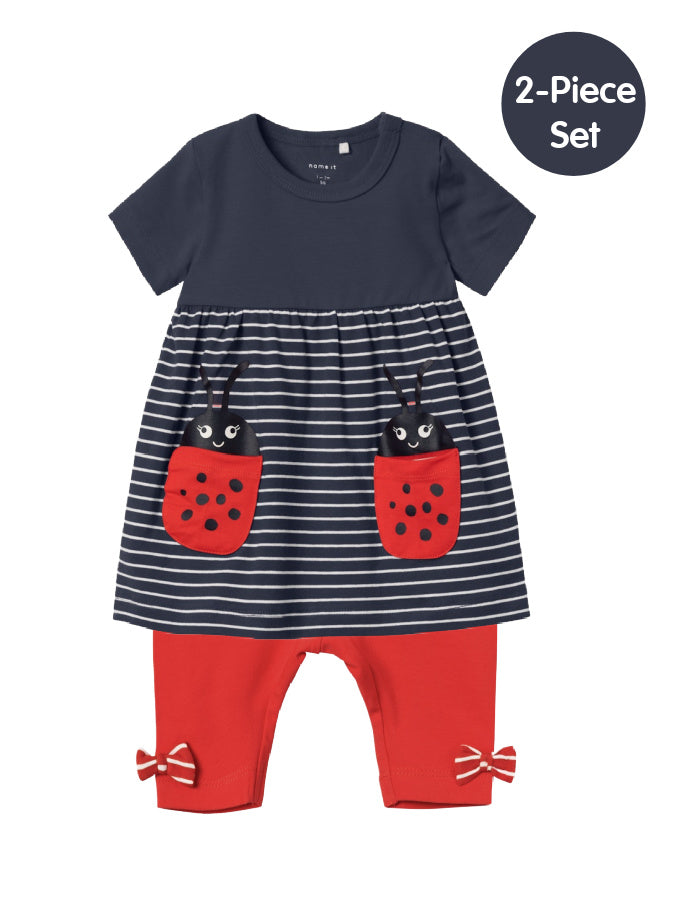 Name it Baby Girl 2-Piece Ladybird Dress Set - Navy