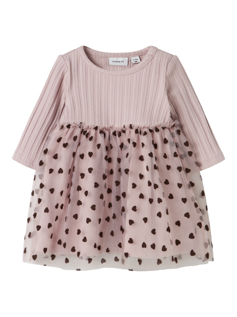 Name It Baby Girl Pink Tulle Dress with Velvet Hearts