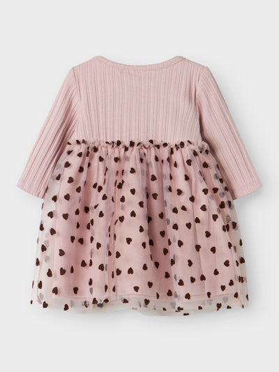 Name It Baby Girl Pink Tulle Dress with Velvet Hearts