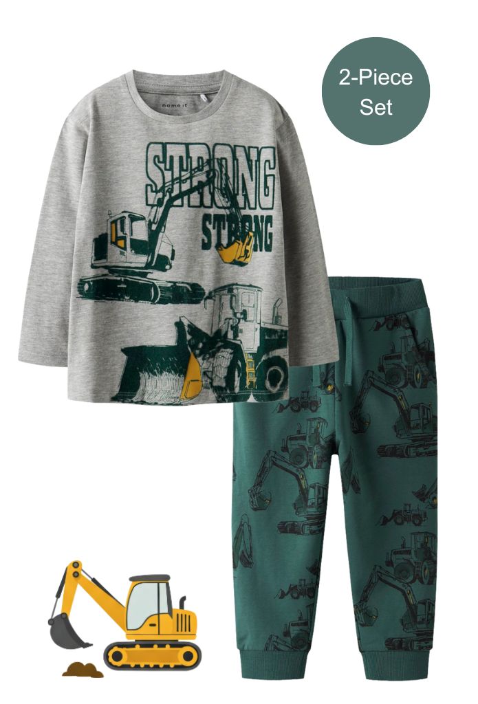 Name it Boys Digger Themed  2-Piece Set - Grey