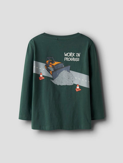 Name it Mini Boys Tractor Print Long Sleeved Top - Green