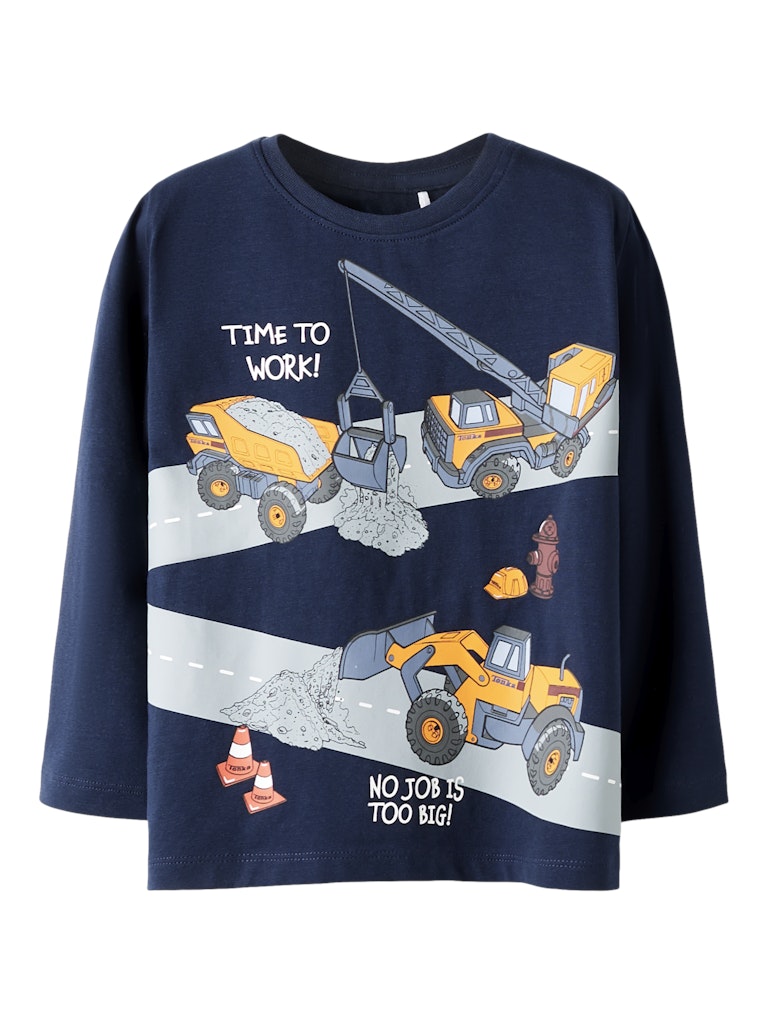 Name it Mini Boys Tractor Print Long Sleeved Top - Blue