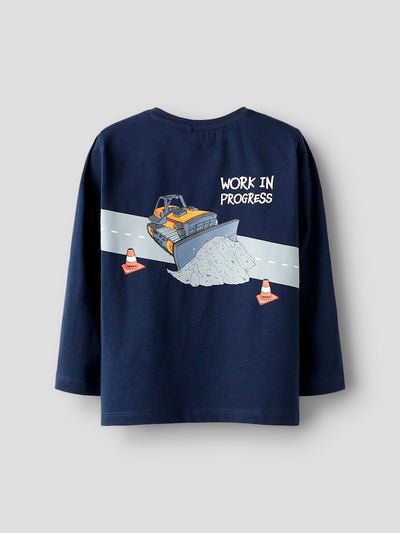 Name it Mini Boys Tractor Print Long Sleeved Top - Blue