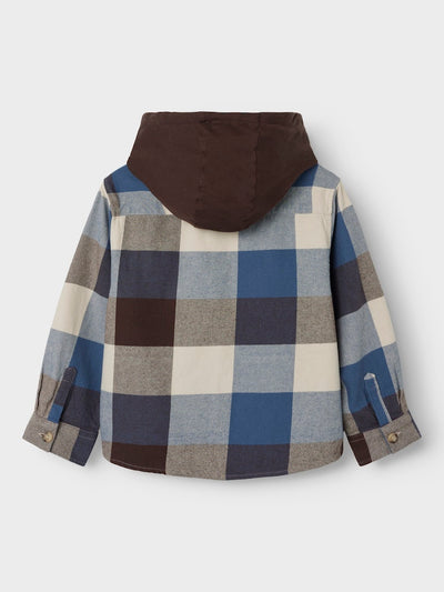 Name it Boys Hooded Check Overshirt Shacket - Bracken Brown