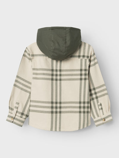 Name it Boys Hooded Check Overshirt Shacket - Tea Leaf