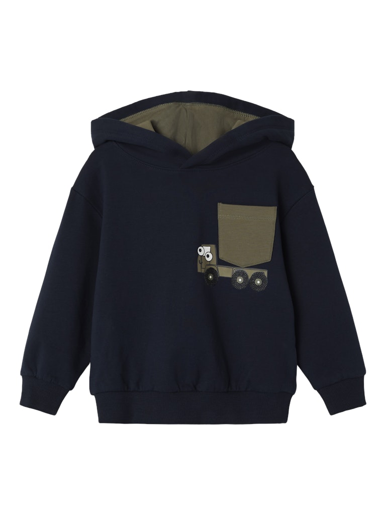Name It Boys Tractor Print Hoodie Sweatshirt - Navy